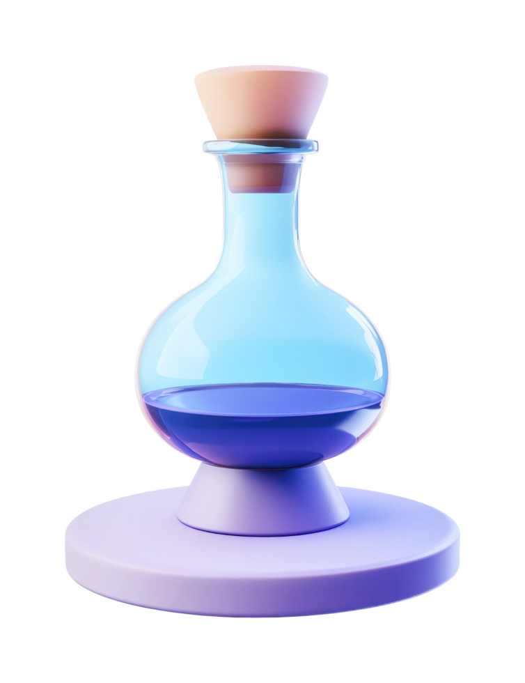 Colorful glass flask with stopper on stand png