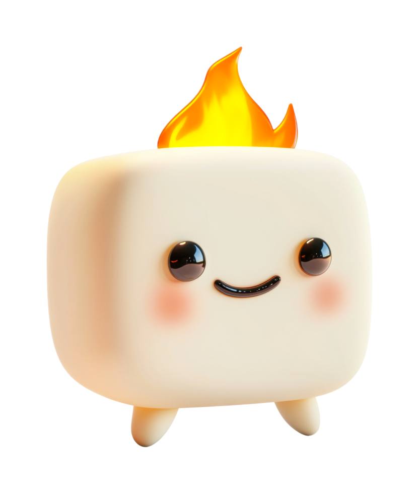 Cheerful flame-topped marshmallow character with smile png