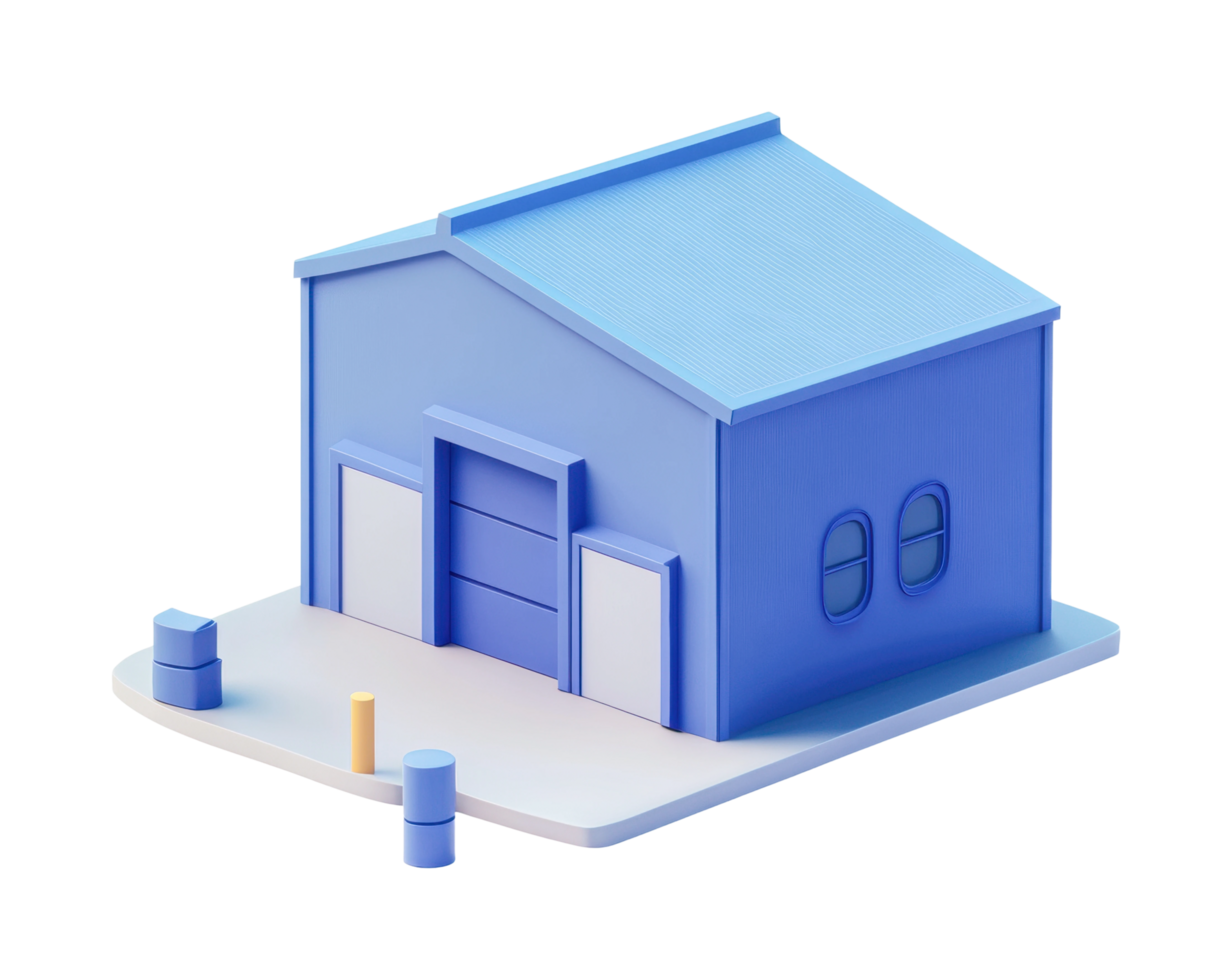 3d isometric warehouse design with cylindrical elements png
