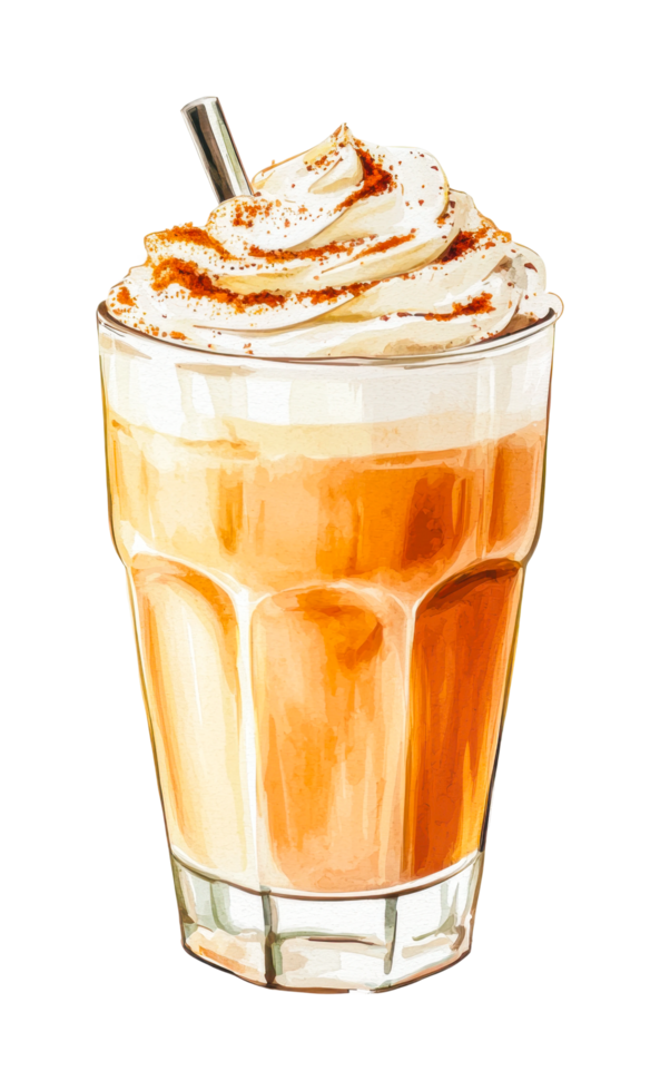 Iced coffee with whipped cream and cinnamon in glass cup png