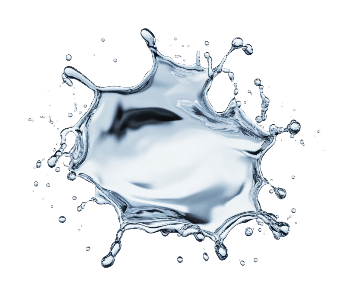 Dynamic splash of liquid metal with reflective surface and motion png
