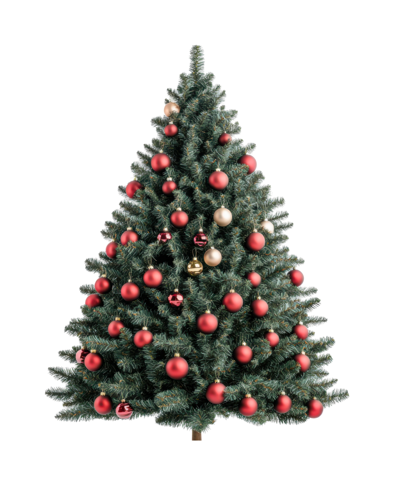 Decorated christmas tree with red and gold ornaments png