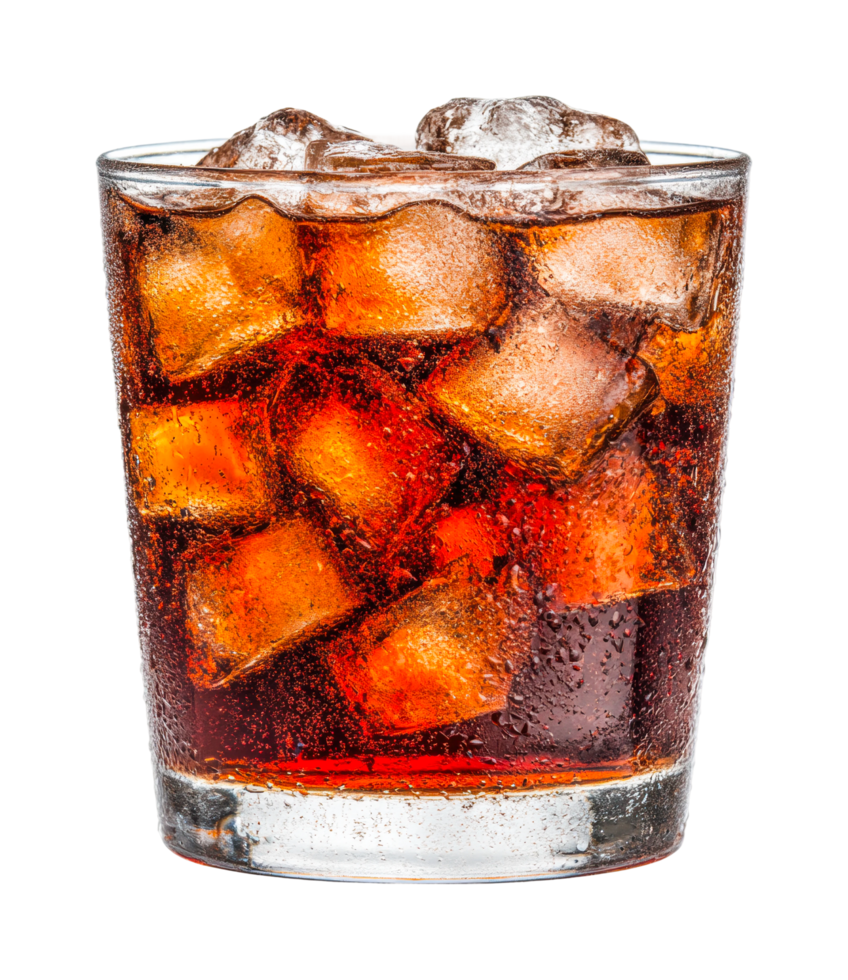 Refreshing glass of soda with ice cubes png