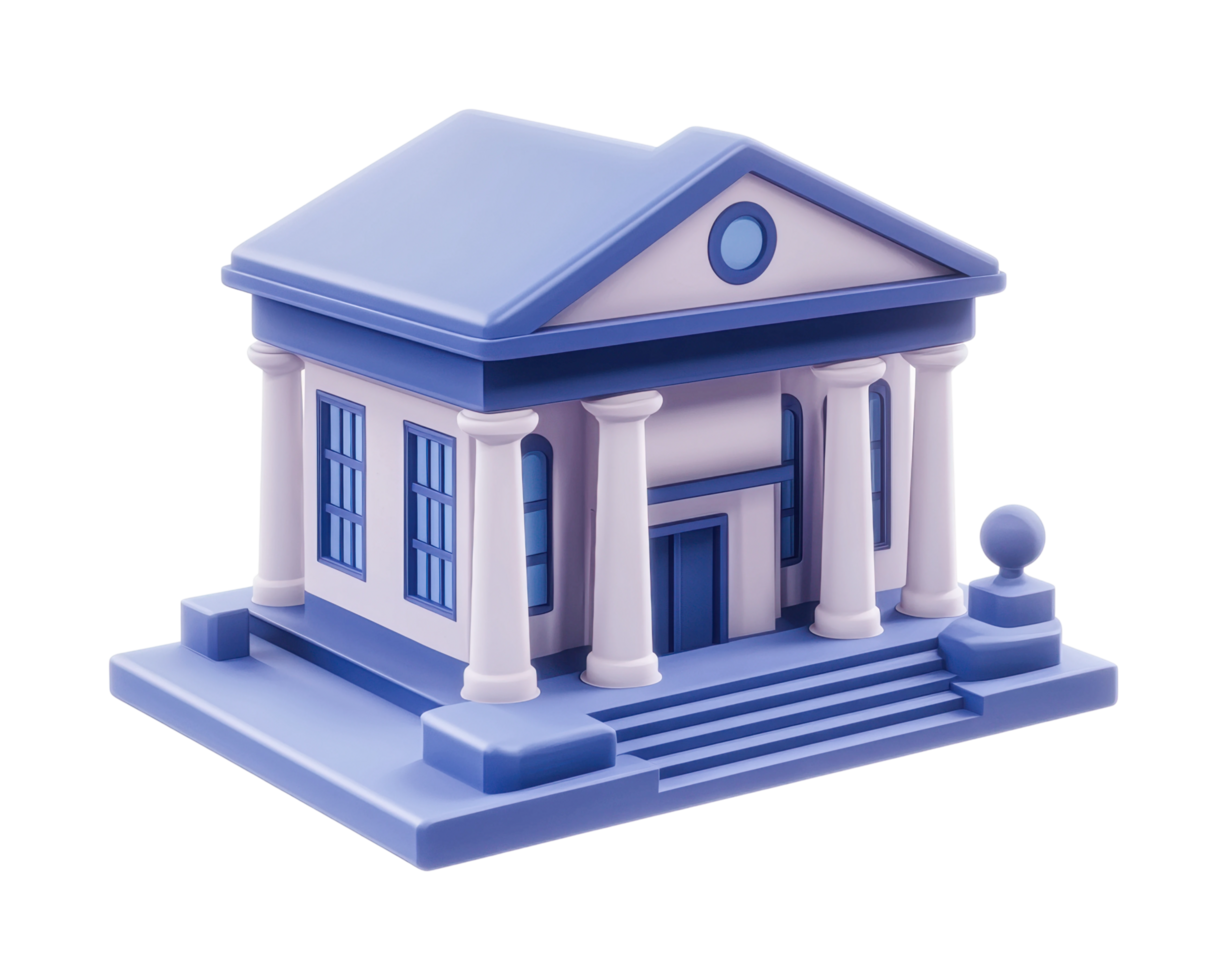 Classic bank building with columns and steps in minimalist design png