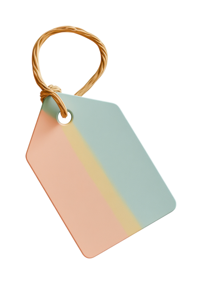 Pastel color gradient gift tag with twine loop for presents png