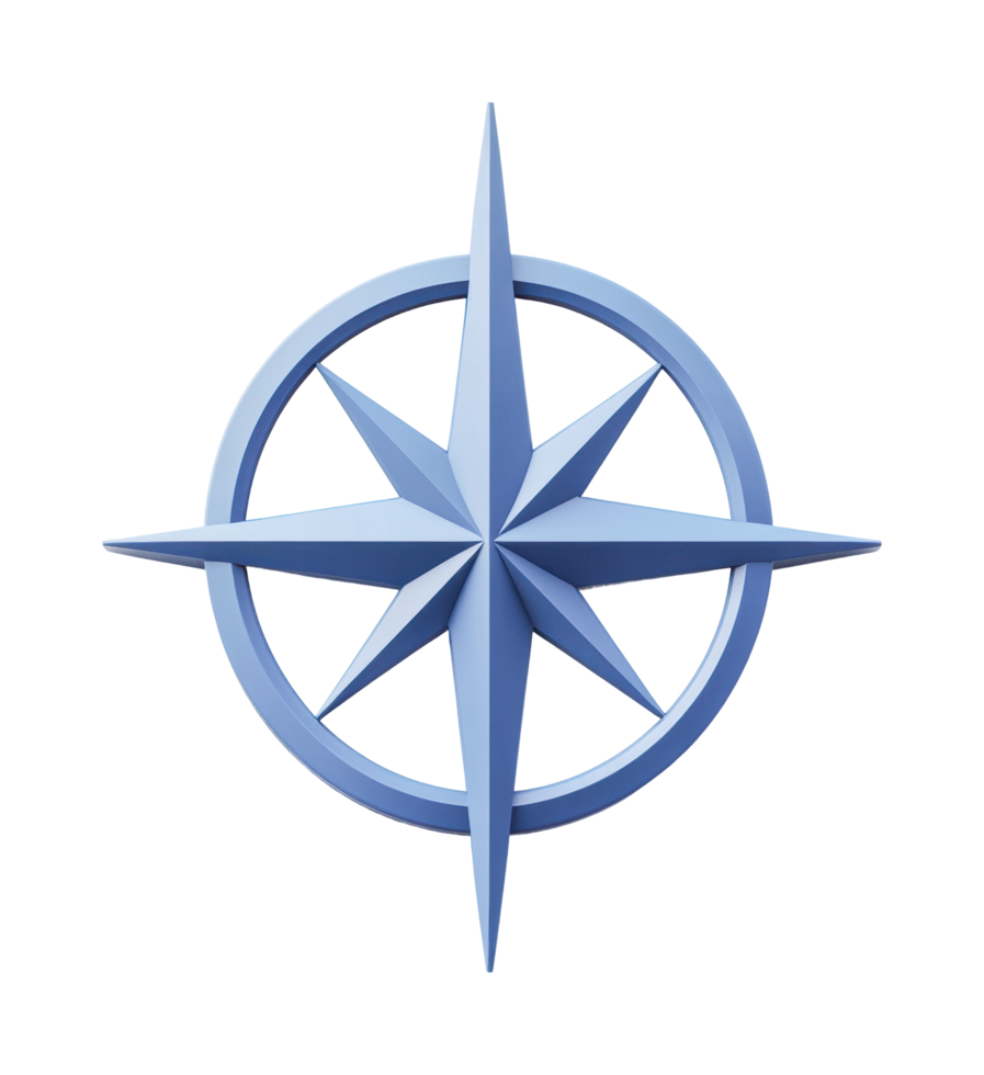 Blue compass rose symbol with eight points for navigation and directional guidance png