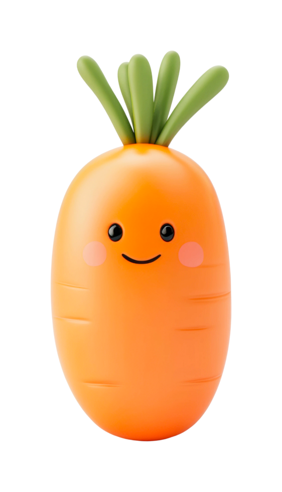 Cute cartoon carrot with smiling face and green leaves png