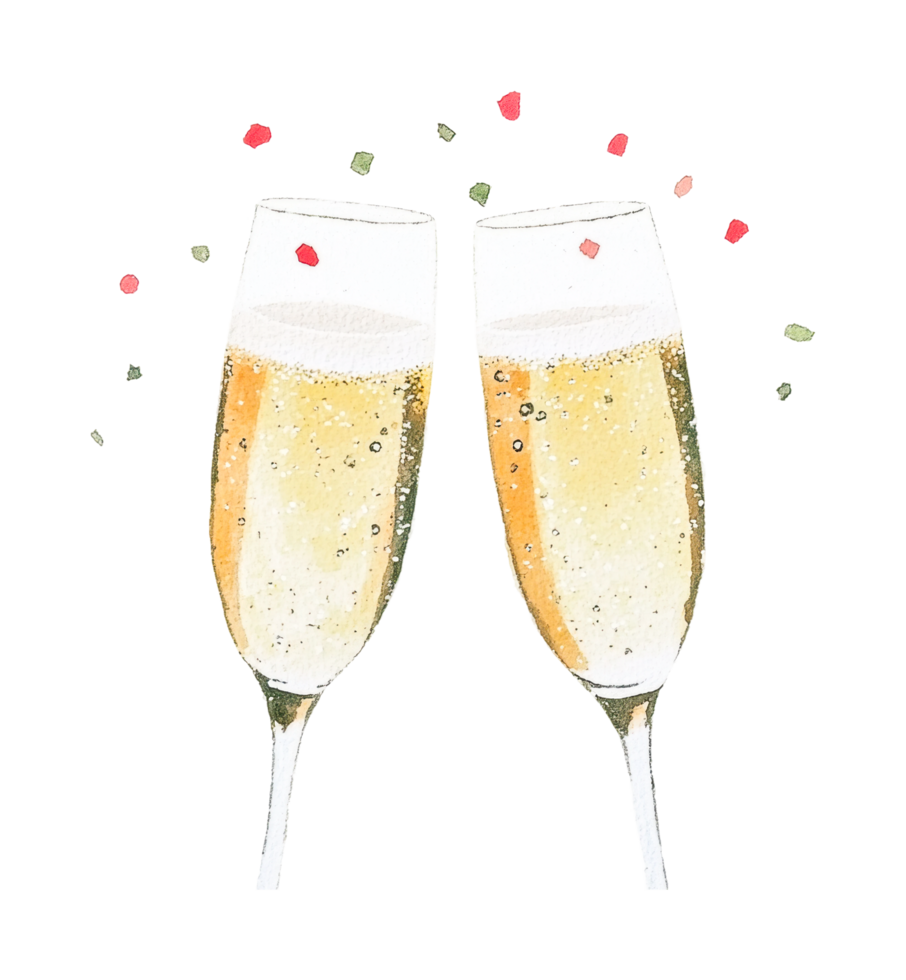 Celebratory champagne toast with sparkling bubbles and confetti accents png