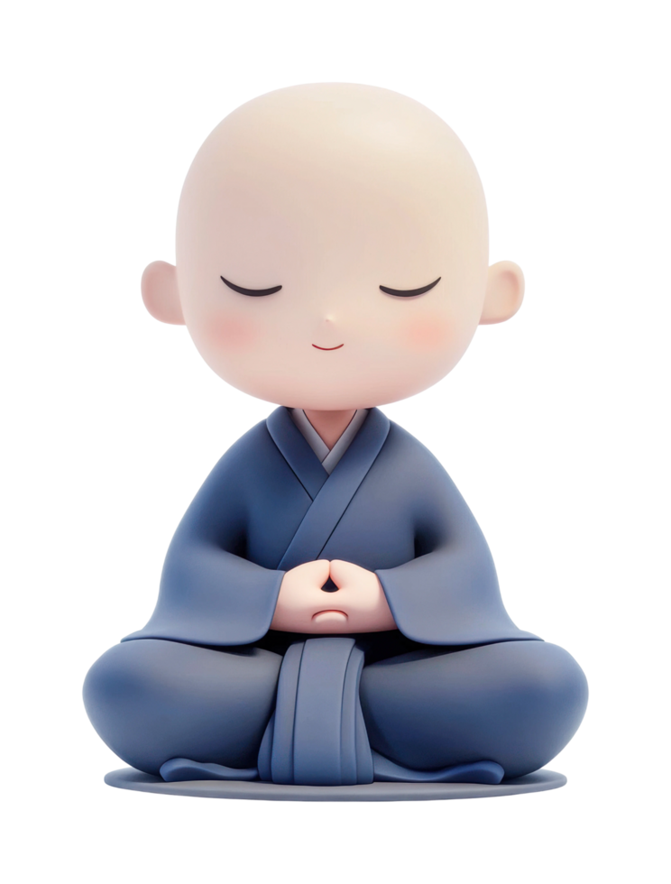 Smiling cartoon monk in meditation pose with closed eyes png