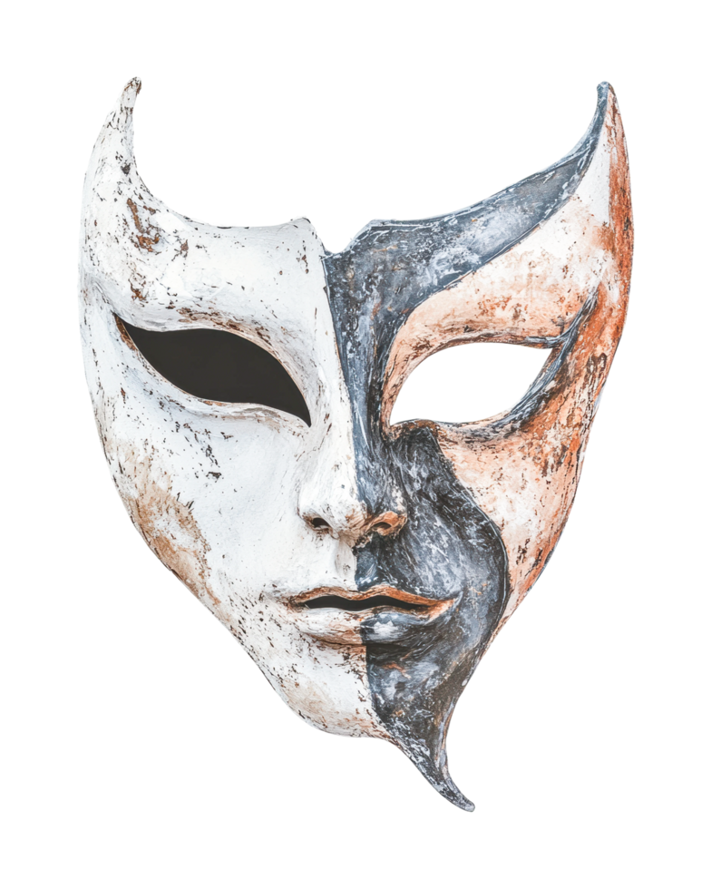 Abstract half-face mask with textured surface and dual-colored design png