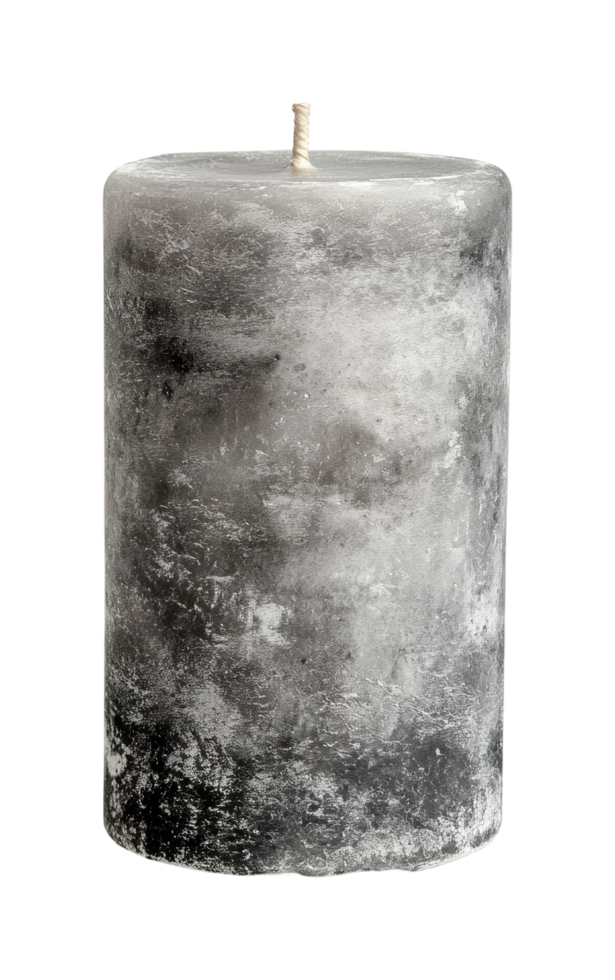 Solid gray cylinder candle with rough texture displayed vertically png