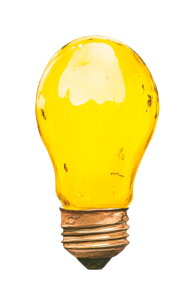 Vintage yellow light bulb with bugs inside captured in soft glow png