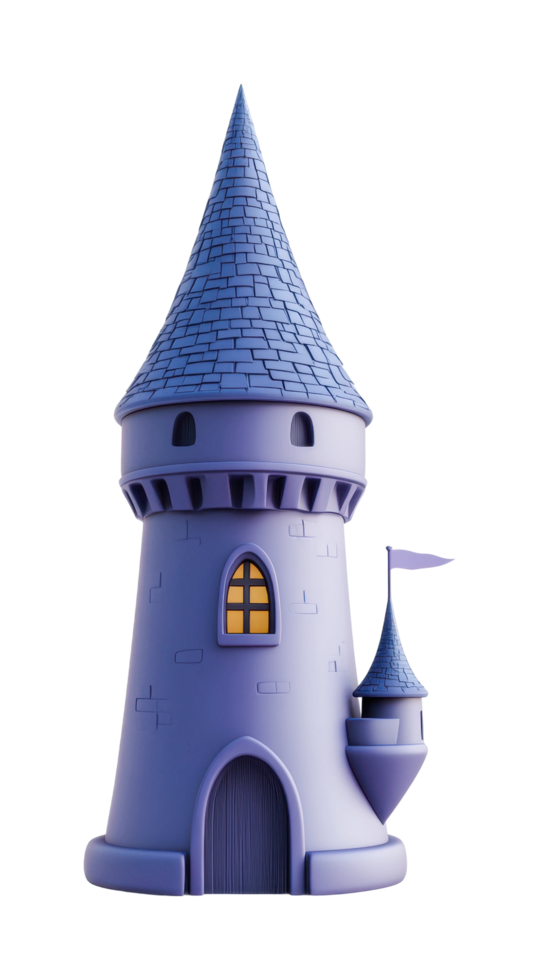 Fairytale castle tower with blue roof and windows png