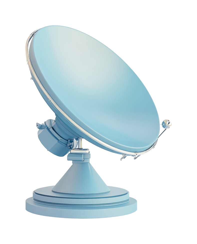 Large blue satellite dish antenna isolated on white background png