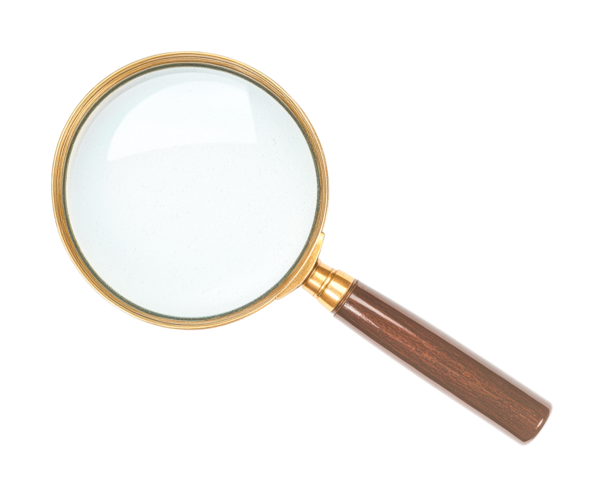 Classic magnifying glass with wooden handle for close inspection png