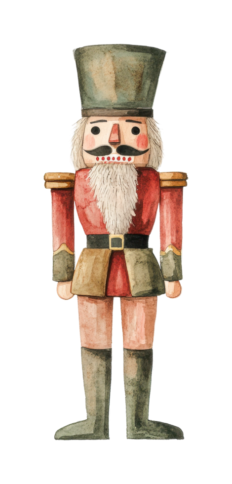 Traditional wooden nutcracker soldier figure with hat and beard png