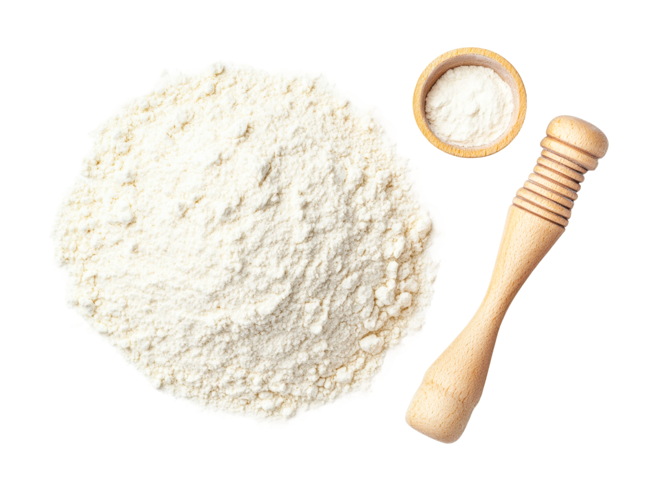 Powdery dough preparation with wooden mortar and pestle png
