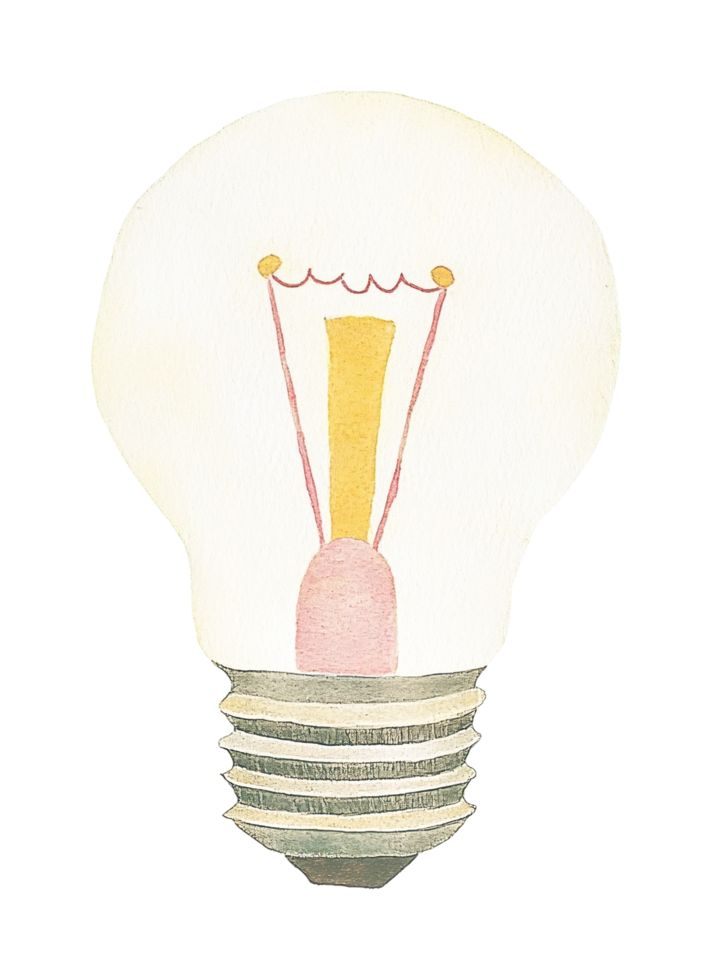 Artistic watercolor light bulb illustration with soft colors and gentle design png