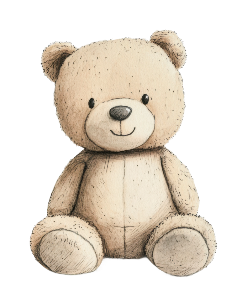 Cute plush teddy bear with smiling face and soft fur png