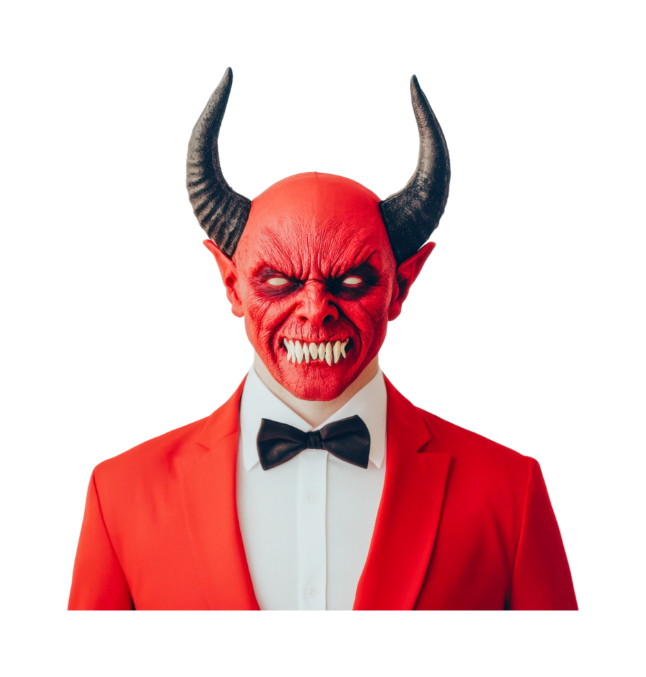 Male demon in red suit with horns and bow tie png