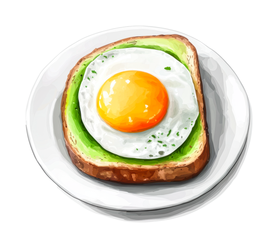 Delicious avocado toast with sunny-side-up egg on plate png