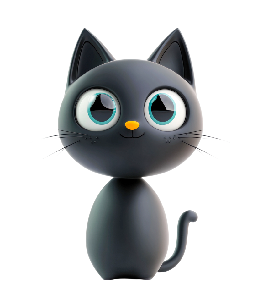 Cute cartoon black cat with big eyes and whiskers png