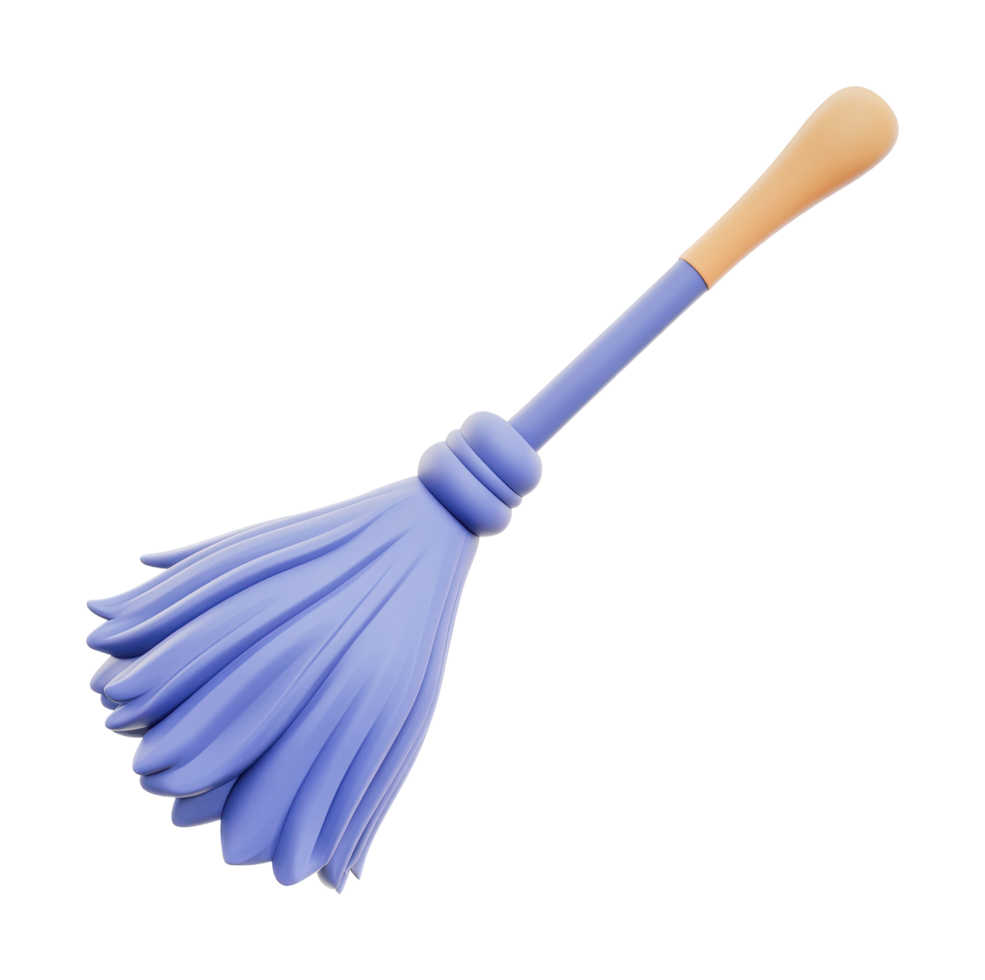 Blue cleaning mop with wooden handle for efficient home cleaning png