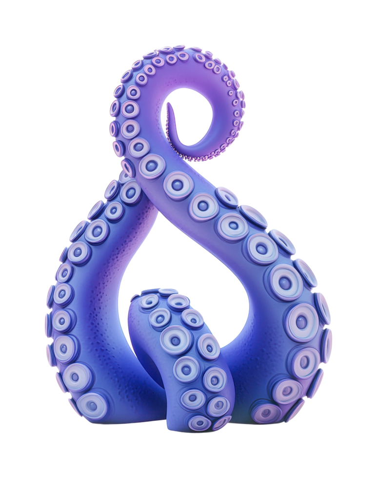 Abstract octopus tentacle sculpture in vibrant purple and blue png