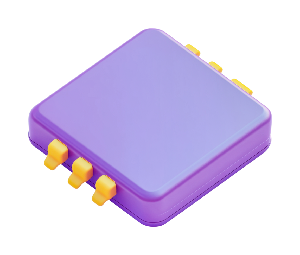 Purple square electronic device with yellow buttons png