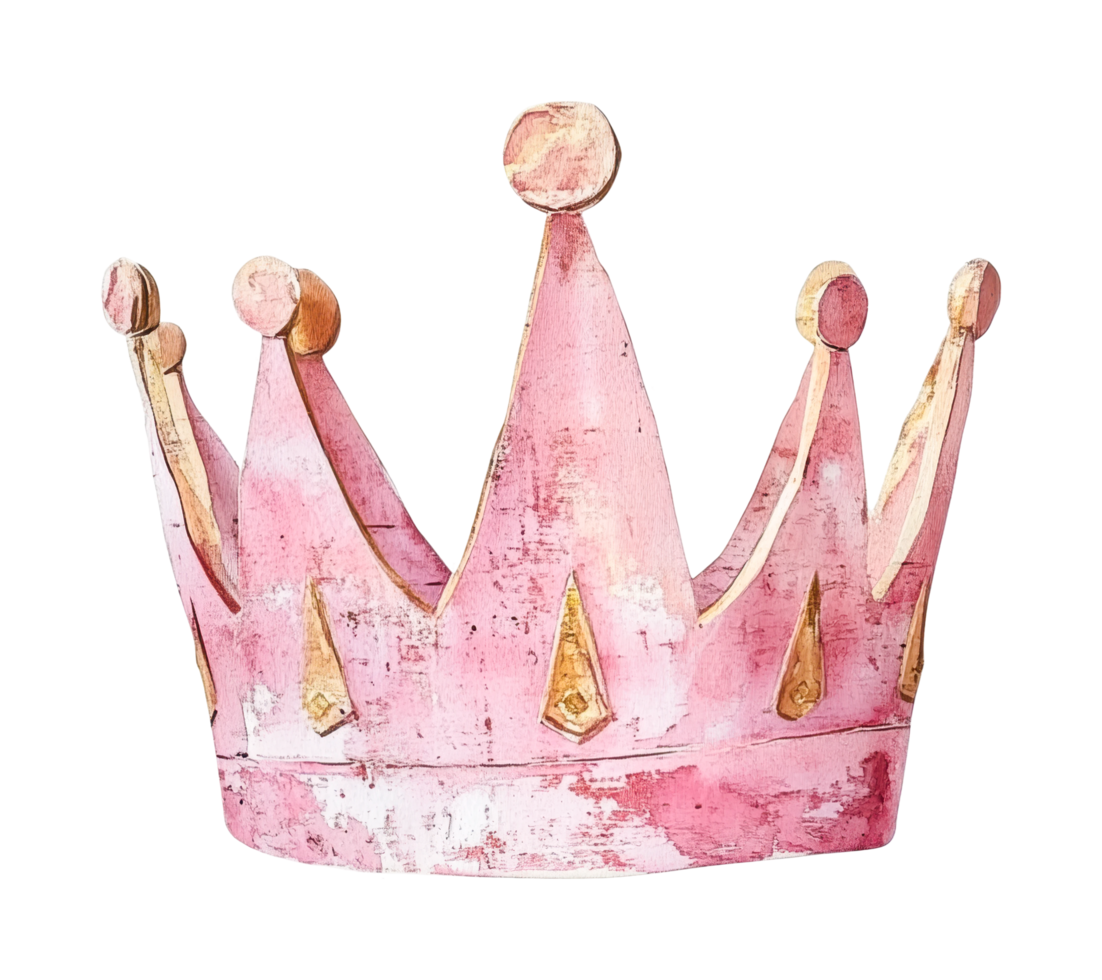 Watercolor pink crown with gold accents png