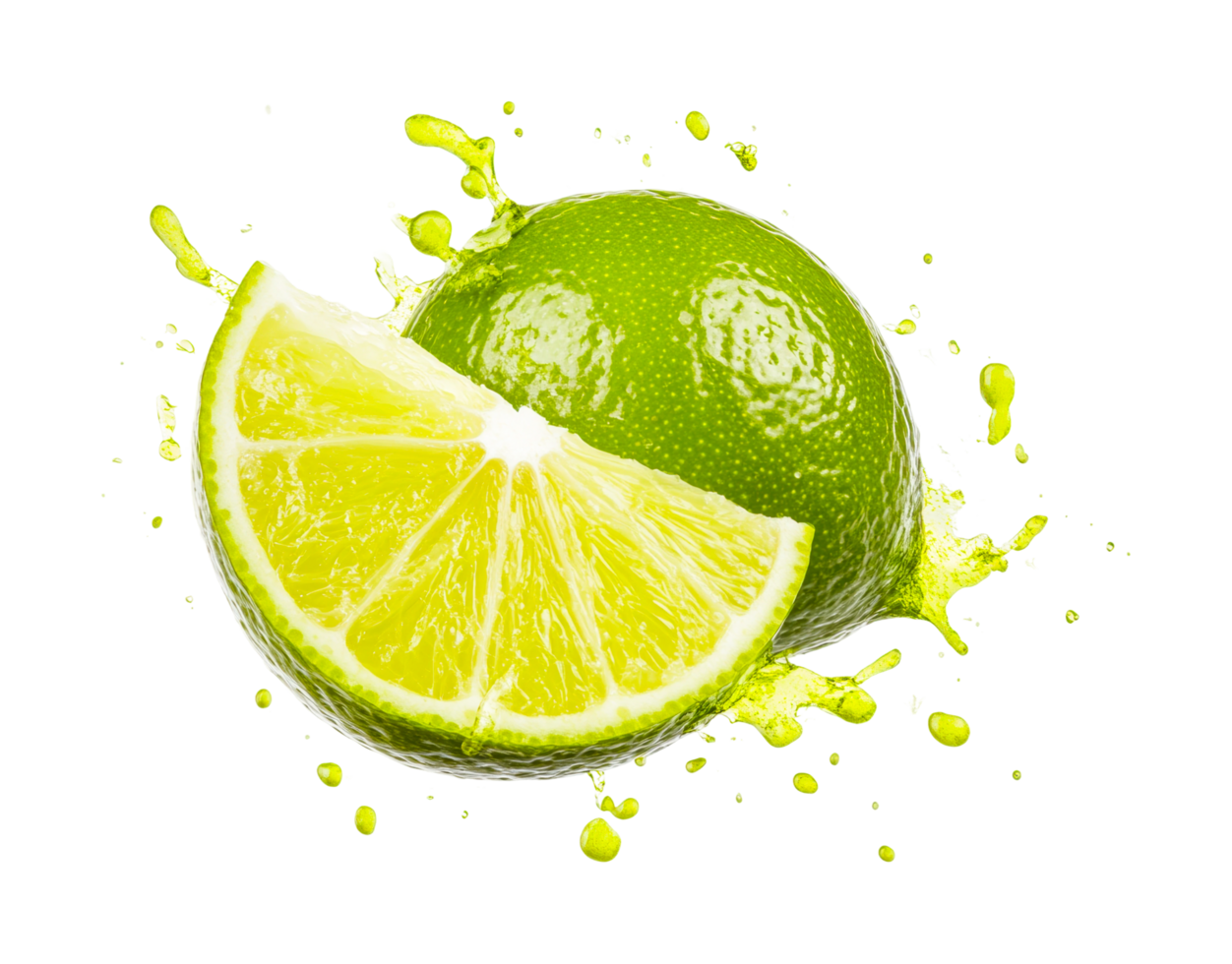 Fresh lime slicing in action with splash effect png