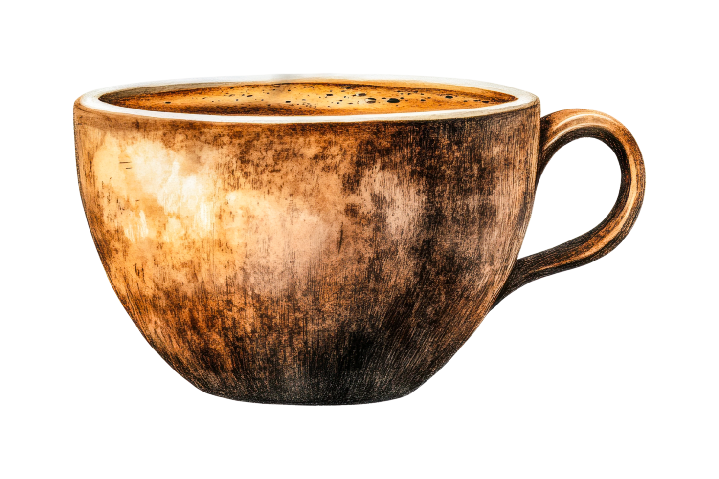 Rustic ceramic coffee cup with fresh brewed espresso png