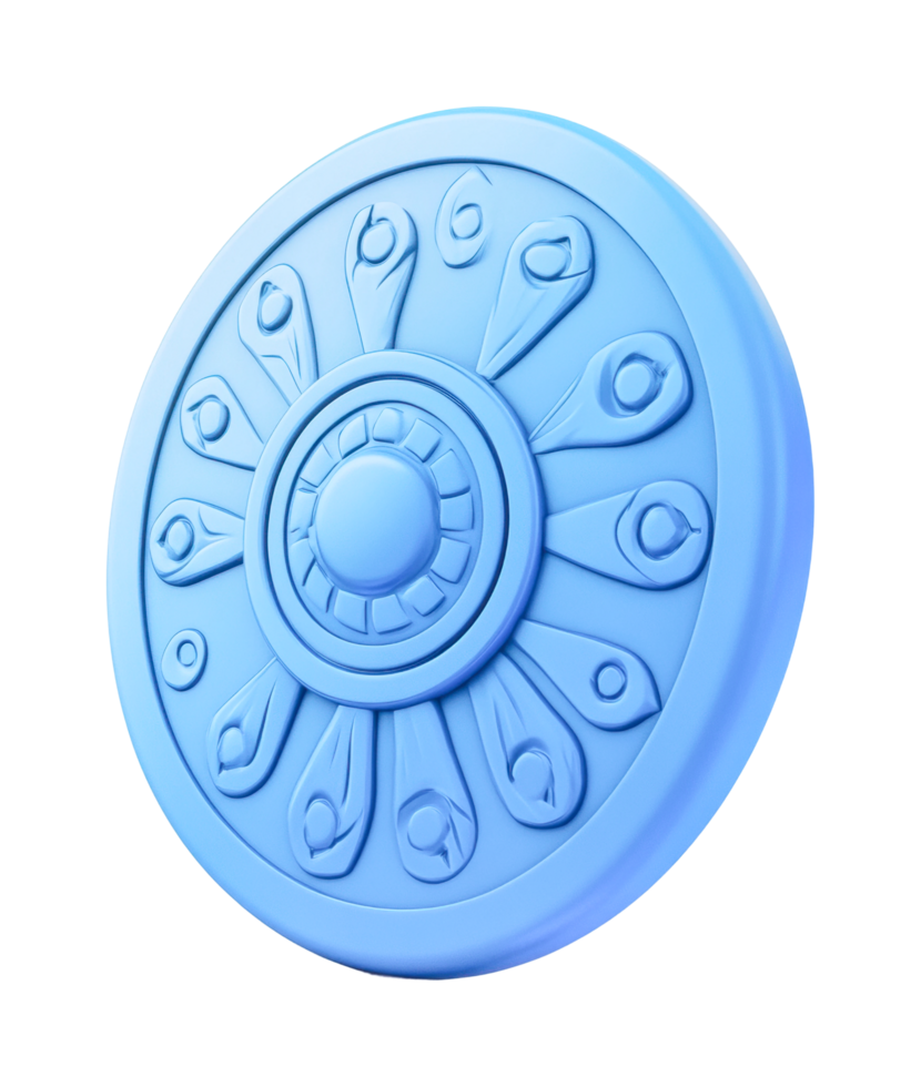Blue circular emblem with intricate design and raised patterns png