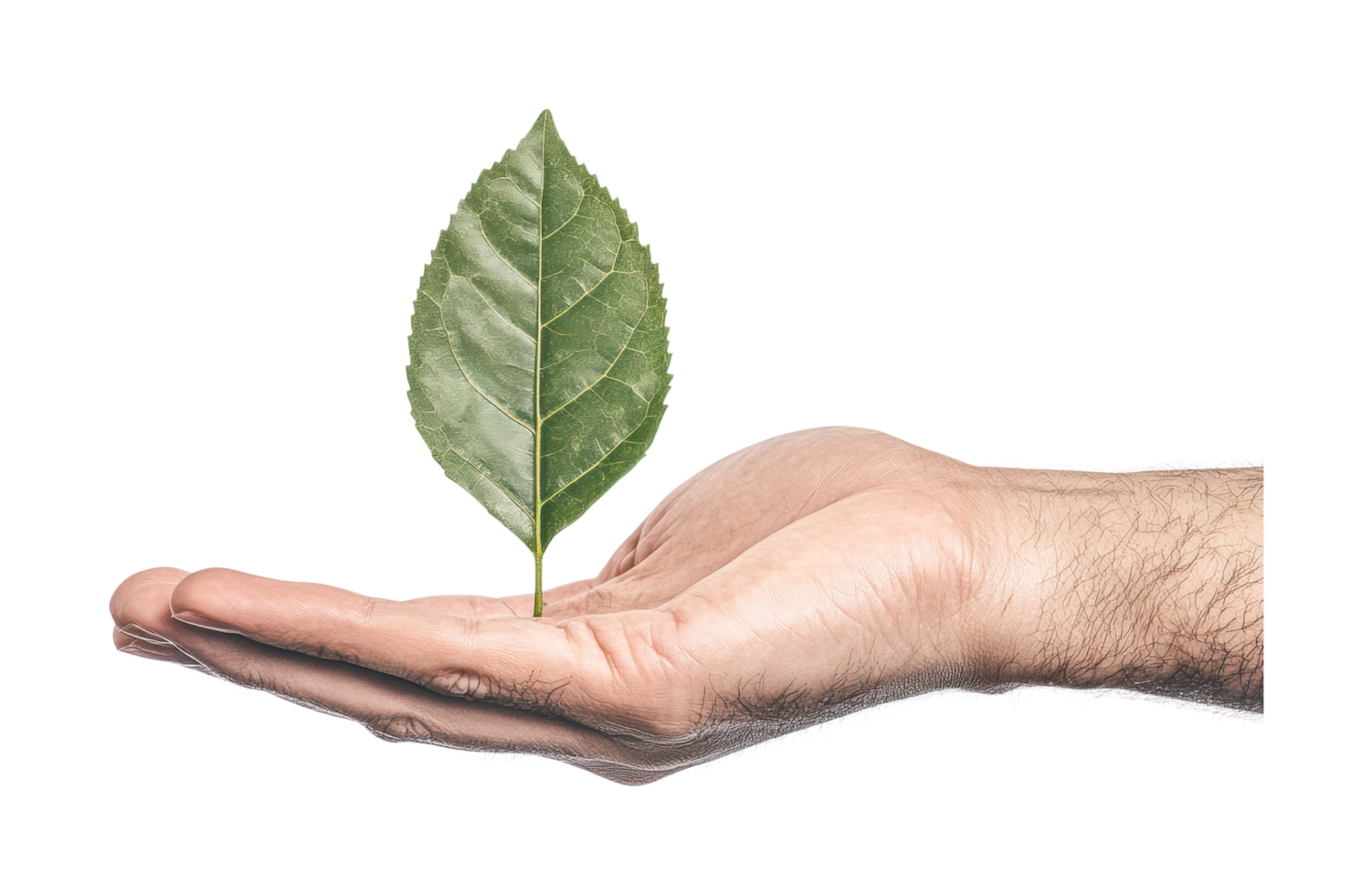 Male hand holding green leaf symbolizing nature and growth png