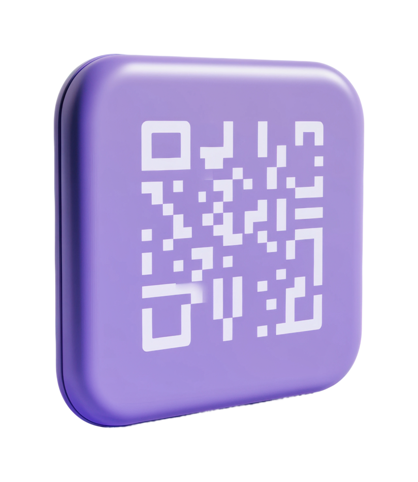 3d purple qr code on rounded square button icon png