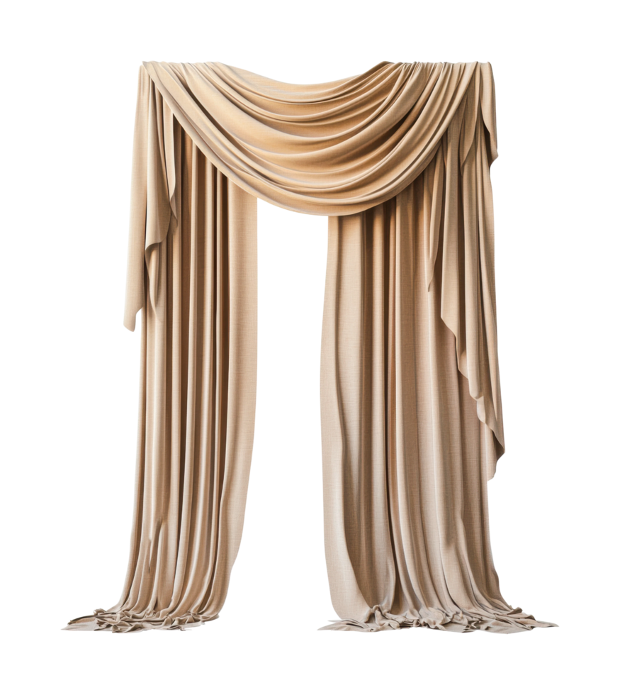 Elegant beige drapery displaying luxurious, flowing fabric design png