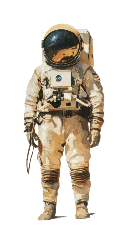 Lone astronaut wearing space suit with american flag emblem png