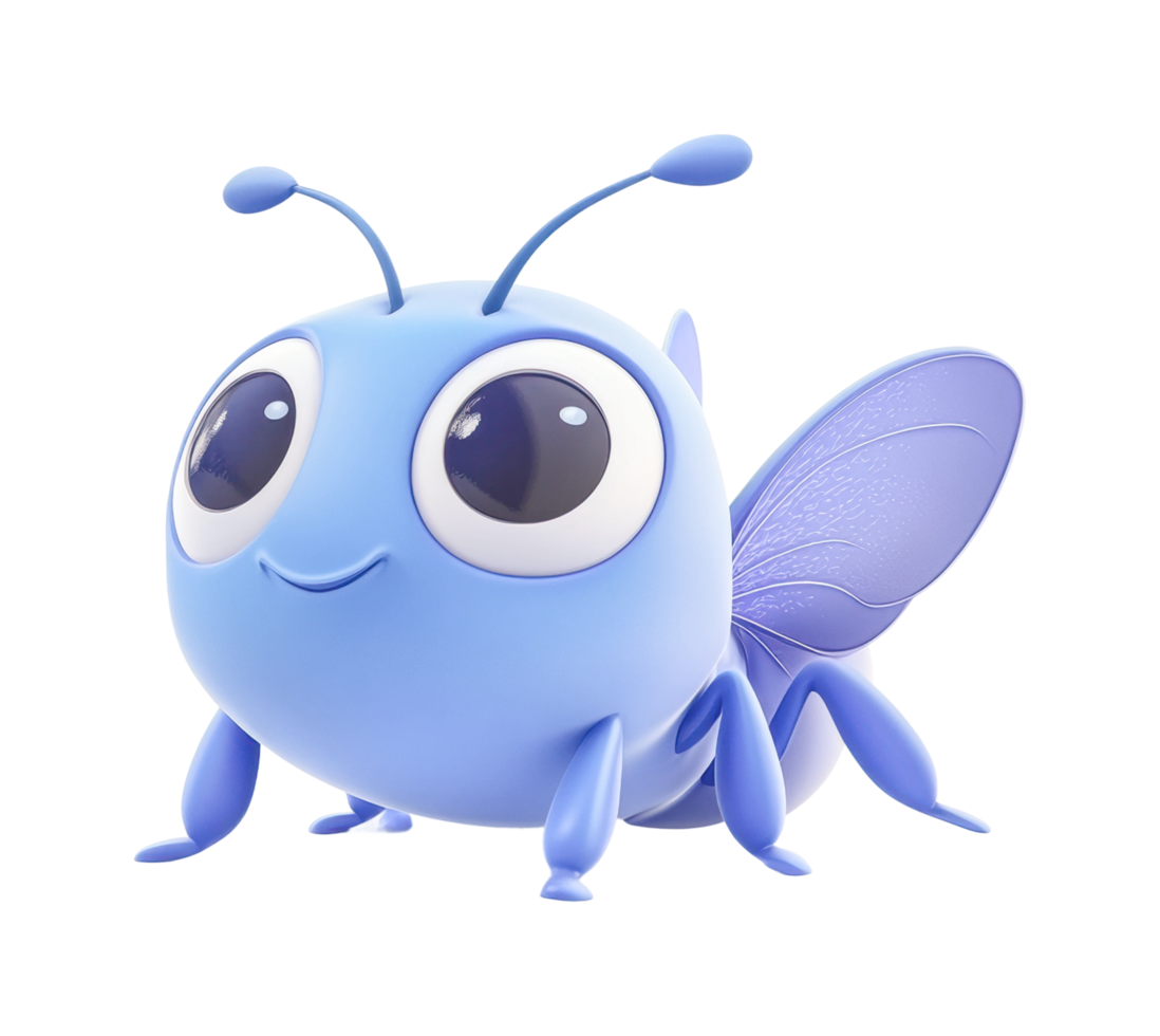 Cute blue cartoon bug with big eyes and wings png