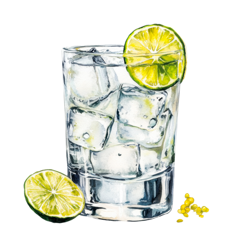 Refreshing ice cubes with lime slices in a glass png