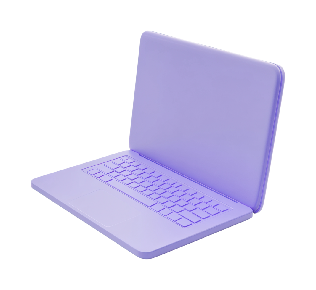 Purple laptop with open screen displaying 3d modern design png