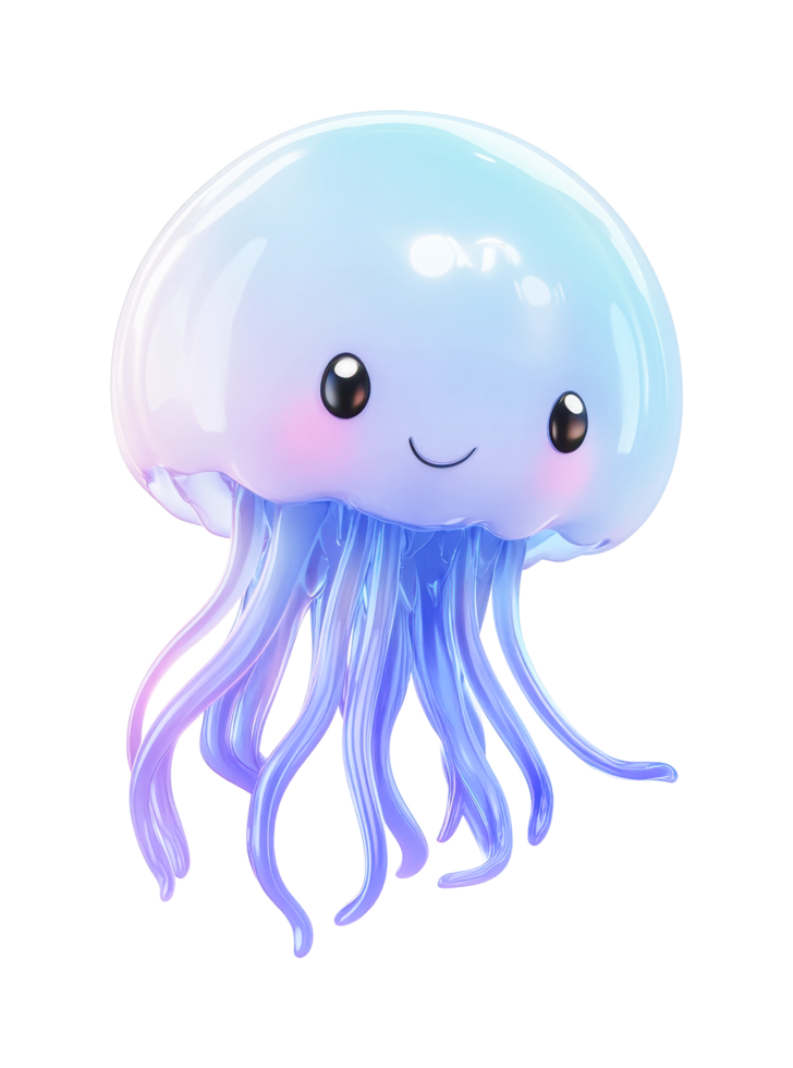 Cute cartoon jellyfish with a smiling face and colorful tentacles png
