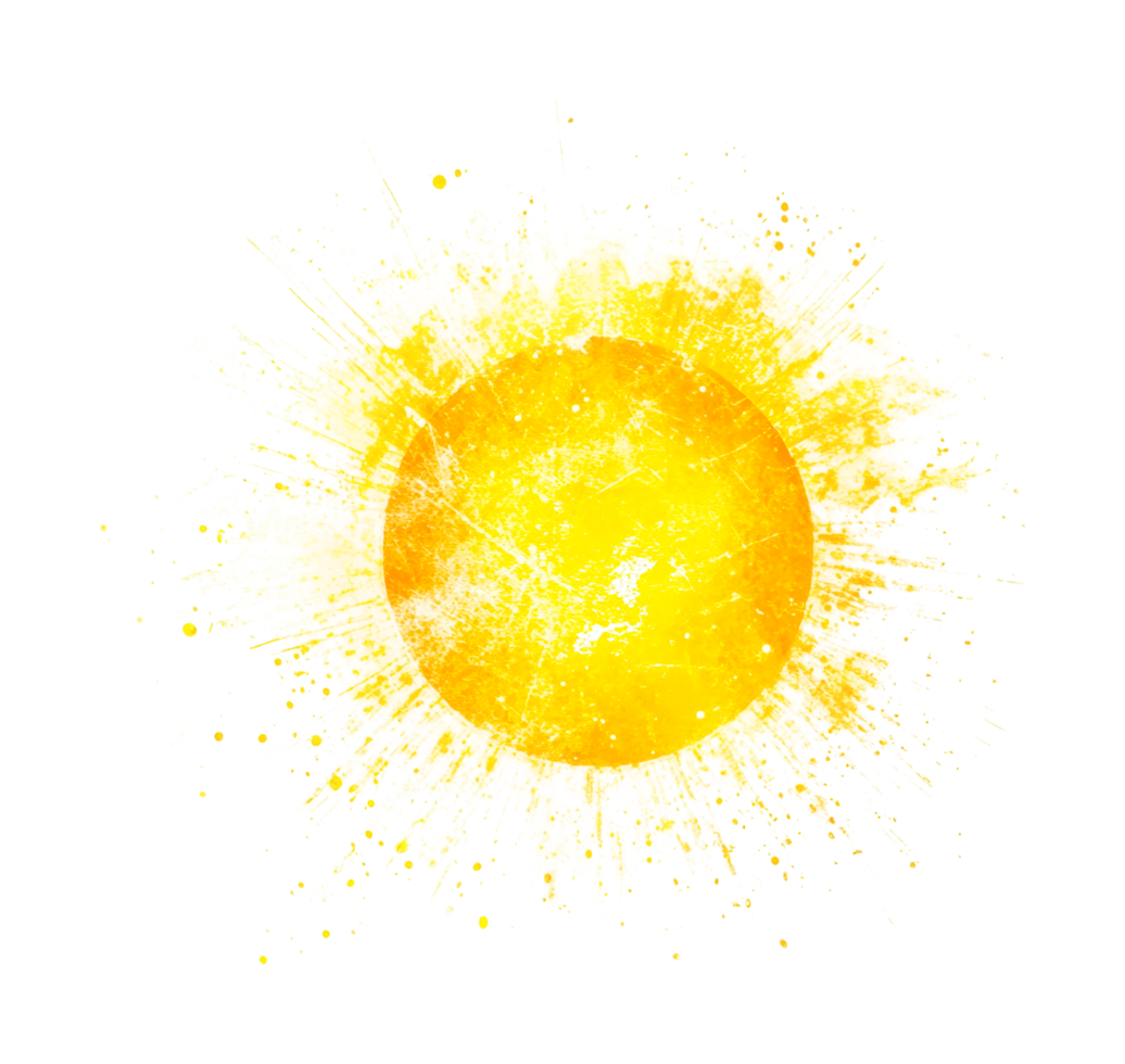 Vibrant artistic sunburst illustration with dynamic paint splatter effects png