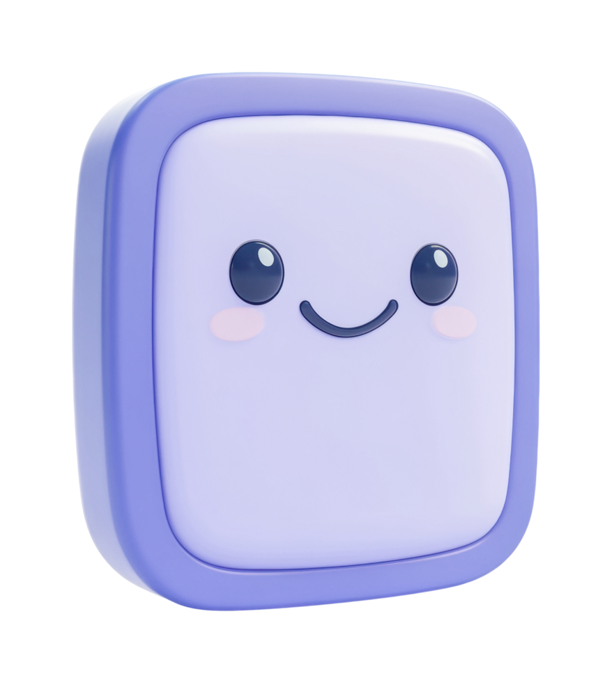 Cute kawaii smiling purple device with cartoon face and blush png