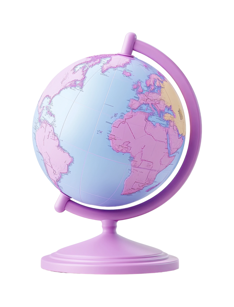Colorful globe showing continents and oceans on rotating stand png