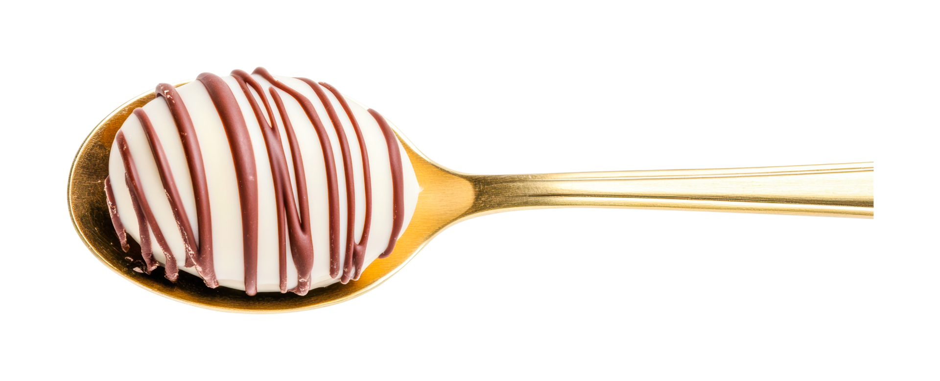 Chocolate drizzled marshmallow on golden spoon png