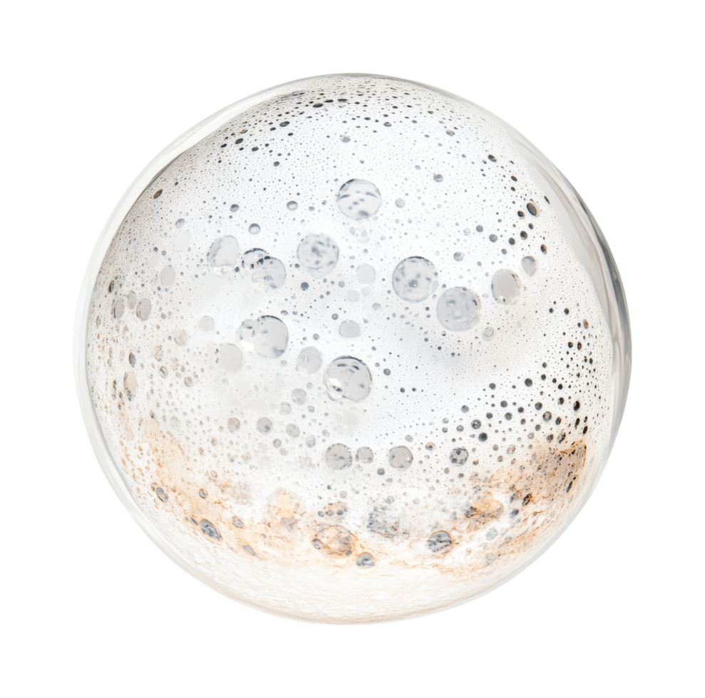 Close-up of a soap bubble with textured surface and foam patterns png