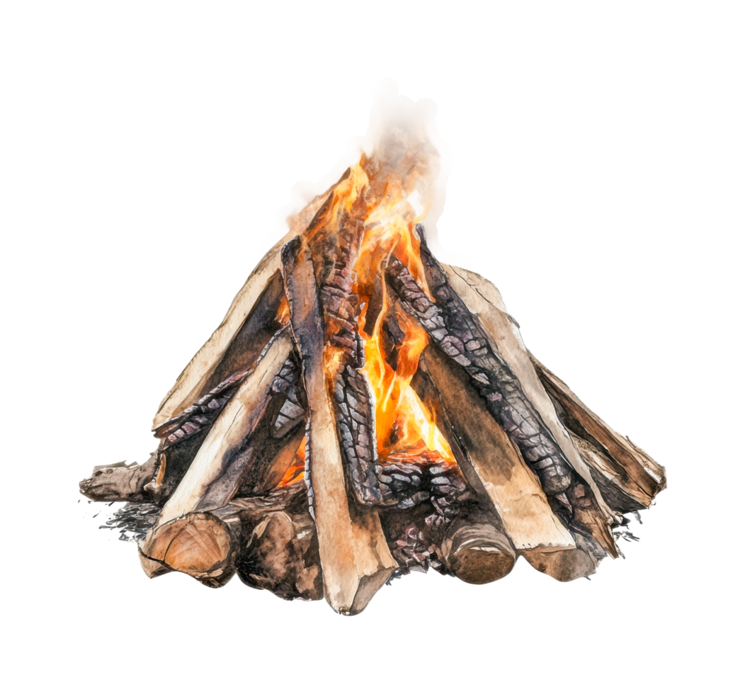 Large campfire with burning logs in a pile png