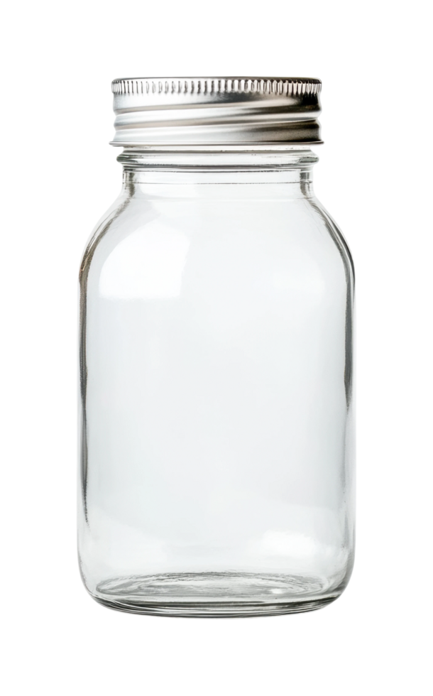 Clear glass bottle with metal cap for liquids or storage png
