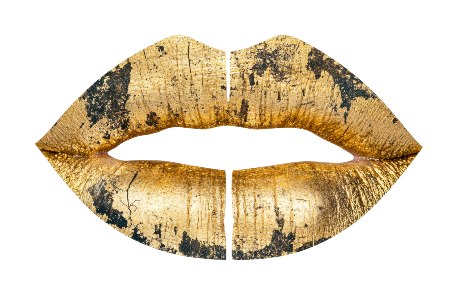 Gold painted lips with artistic texture on female model png