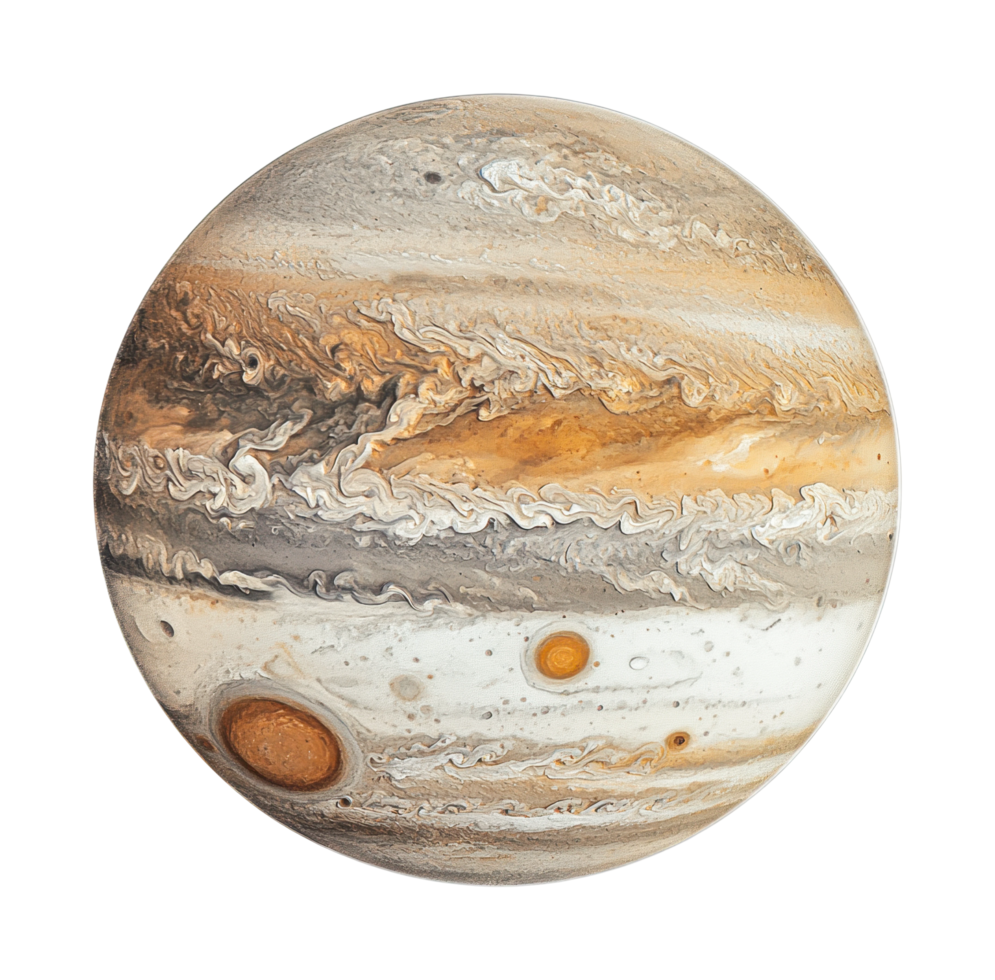 Detailed view of jupiter's surface and atmospheric patterns png